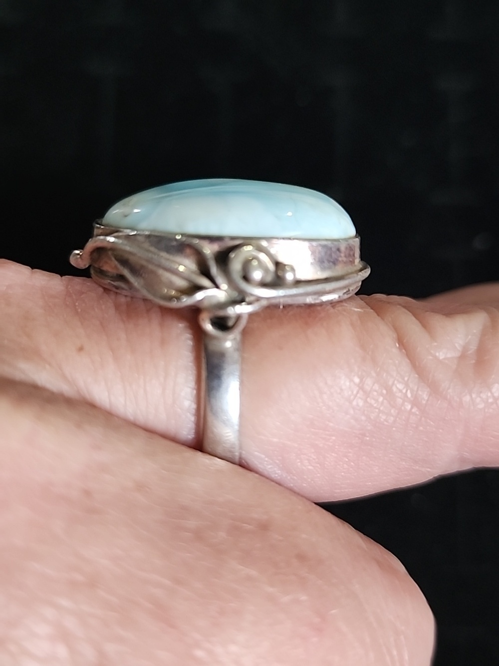 Vintage sterling silver ring size 8 with blue Larimar stone Fine Jewelry - Picture 5 of 6
